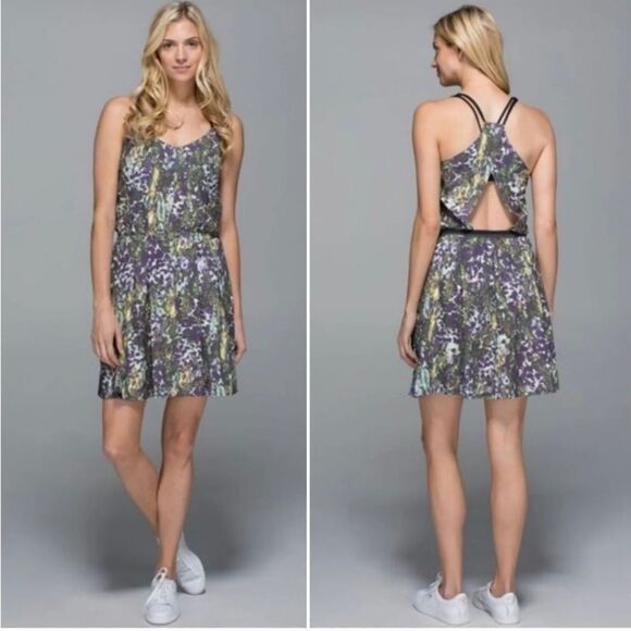 LULULEMON City Summer Dress Floral Sport White Multi Narrow Court Stripe Black 6 - Picture 17 of 17